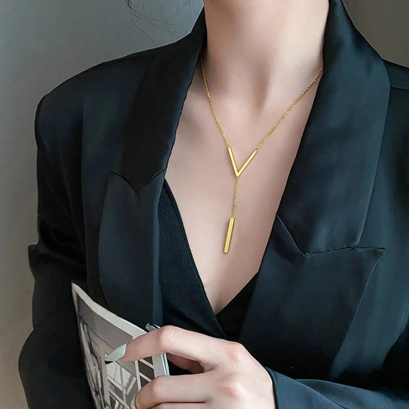 Elegant V-Shaped Gold Necklace | Timeless Style-State of Style