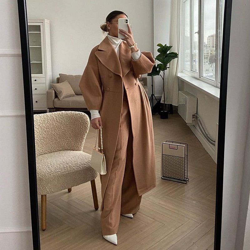 Elegant Women's Double-Breasted Wool Coat | Long Sleeves | Warm & Stylish-Camel-S-State of Style