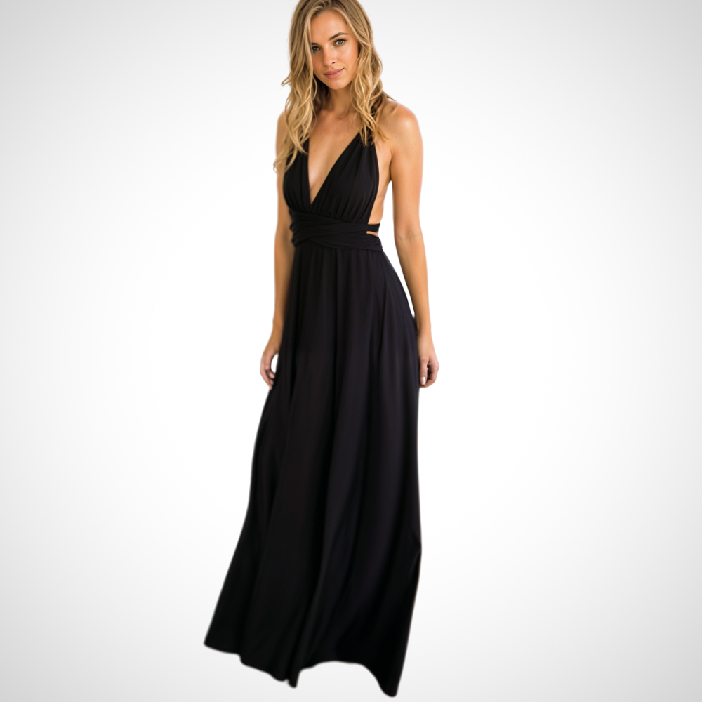 Elegant wrap maxi dress with a feminine fit – Celine-Black-S-State of Style