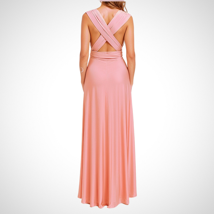 Elegant wrap maxi dress with a feminine fit – Celine-Pink-S-State of Style
