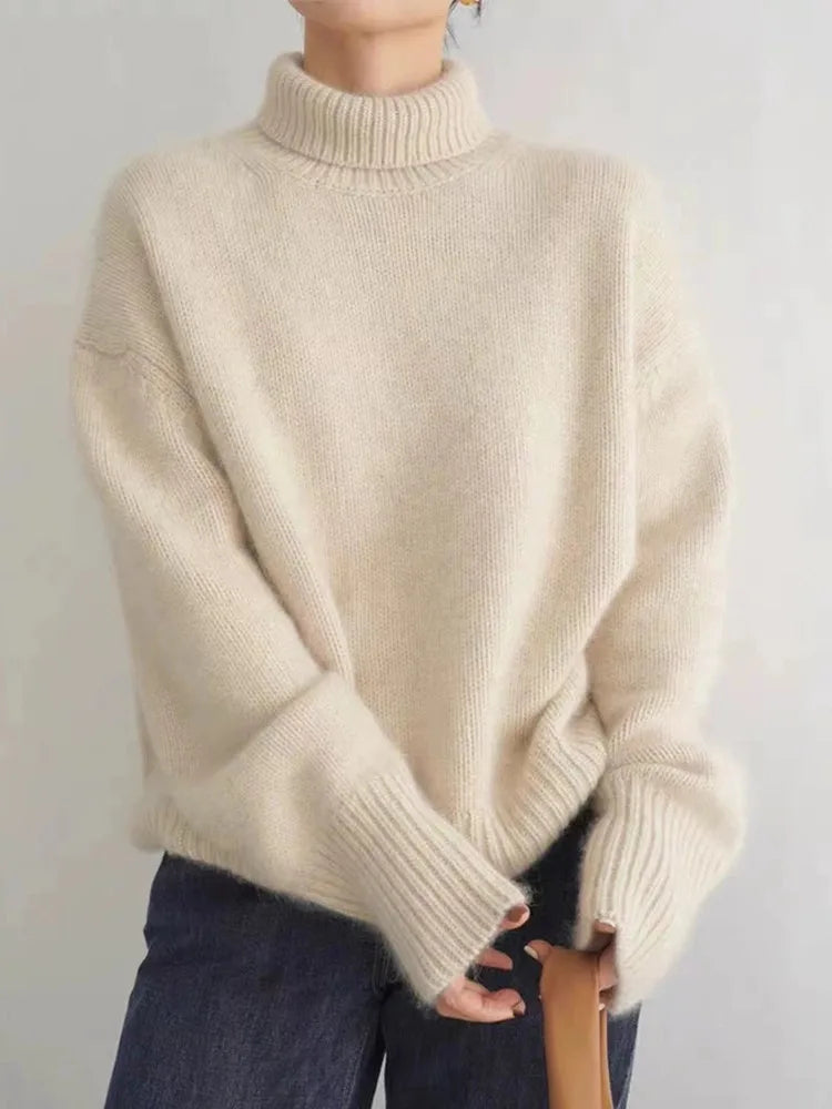 Elise Cashmere Women's Turtleneck-Beige-S-State of Style