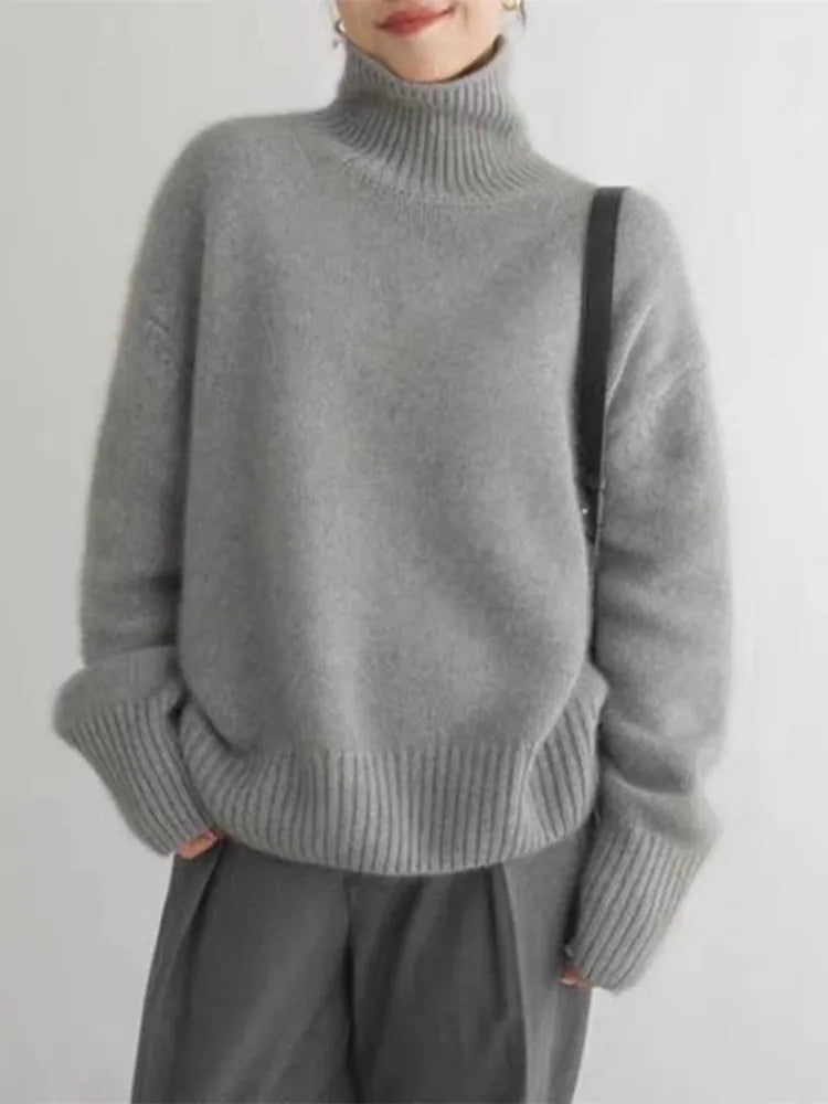 Elise Cashmere Women's Turtleneck-Beige-S-State of Style