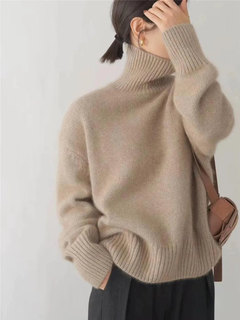Elise Cashmere Women's Turtleneck-Beige-S-State of Style