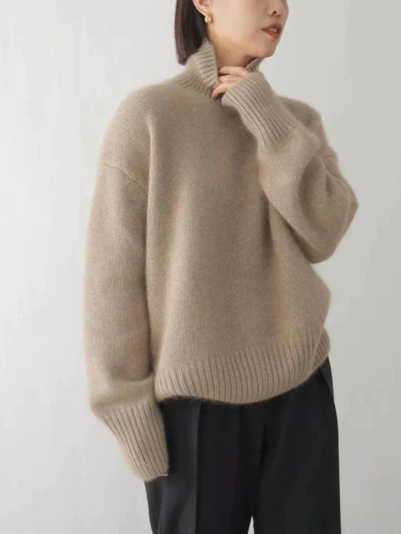 Elise Cashmere Women's Turtleneck-Khaki-S-State of Style