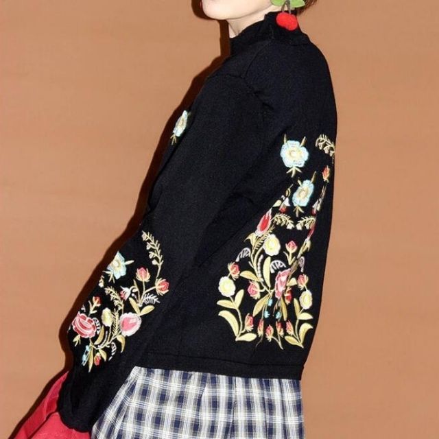 Embroidered Flower Sweater - Alina-Black-XS-State of Style