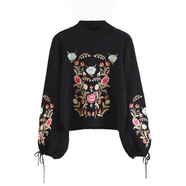 Embroidered Flower Sweater - Alina-Black-XS-State of Style