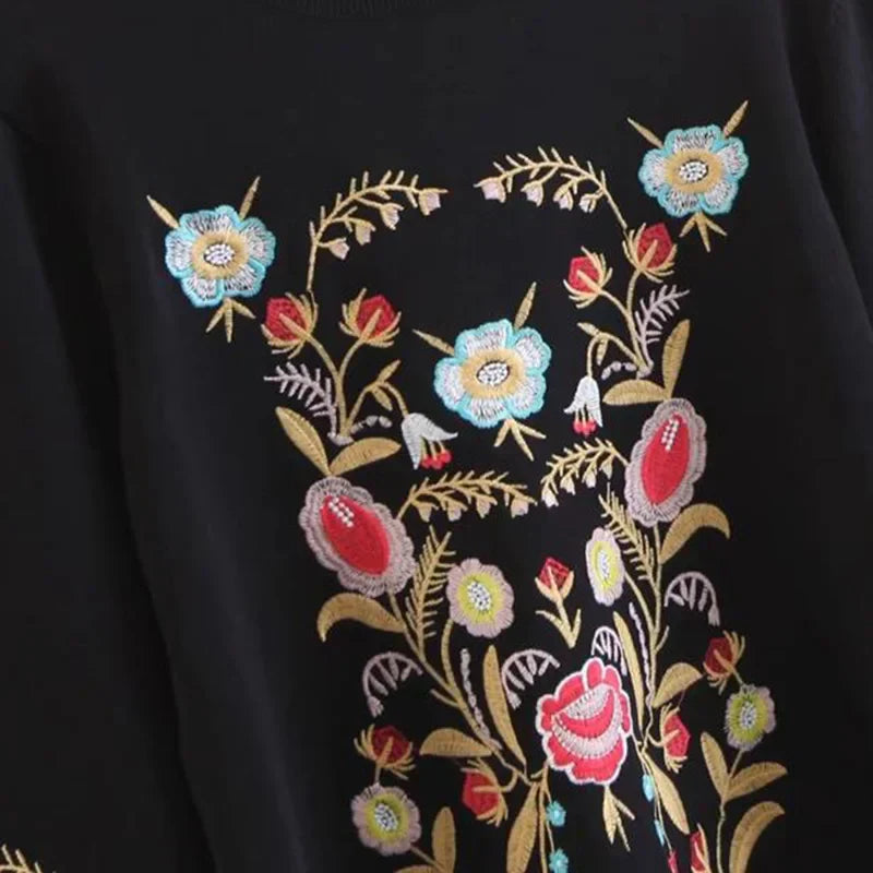 Embroidered Flower Sweater - Alina-Black-XS-State of Style