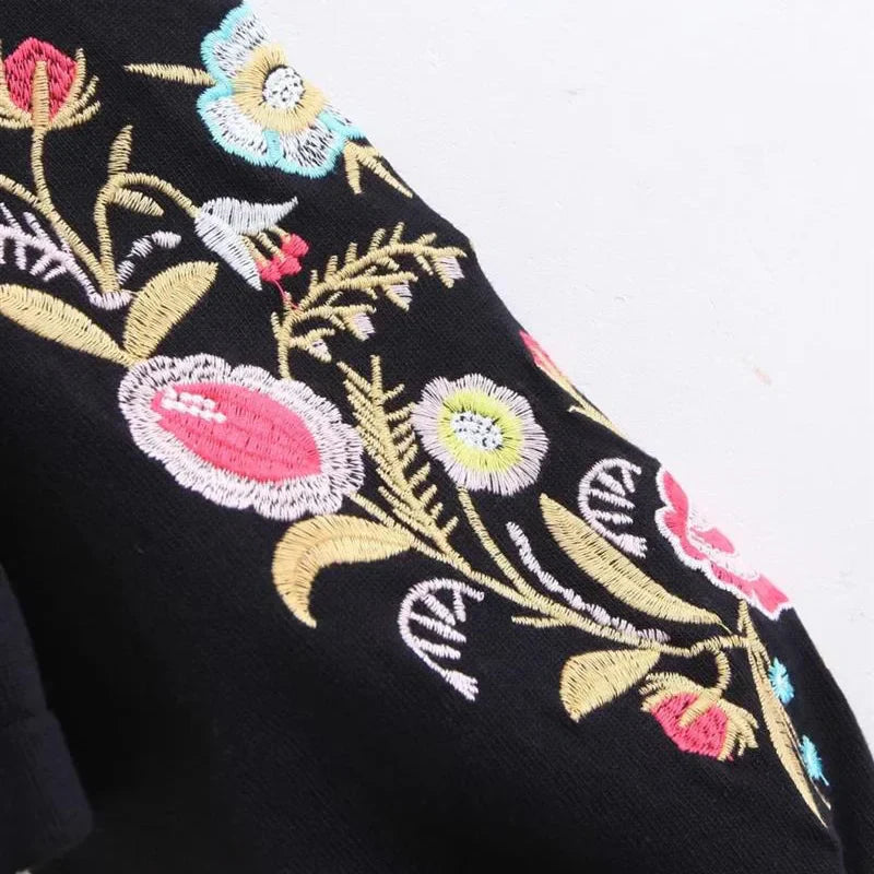 Embroidered Flower Sweater - Alina-Black-XS-State of Style