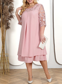 Embroidered Plus-Size Banquet Dress-Navy Blue-L-State of Style