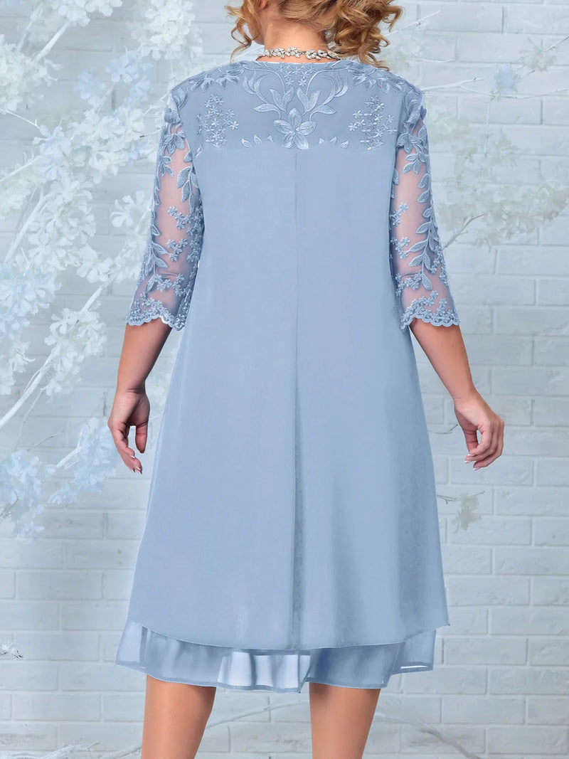 Embroidered Plus-Size Banquet Dress-Navy Blue-L-State of Style