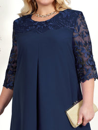 Embroidered Plus-Size Banquet Dress-Navy Blue-L-State of Style