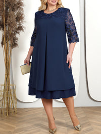 Embroidered Plus-Size Banquet Dress-Navy Blue-L-State of Style