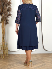 Embroidered Plus-Size Banquet Dress-Navy Blue-L-State of Style
