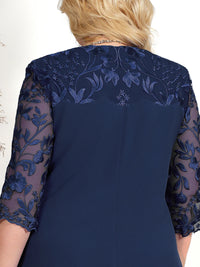 Embroidered Plus-Size Banquet Dress-Navy Blue-L-State of Style