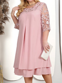Embroidered Plus-Size Banquet Dress-Pink-L-State of Style