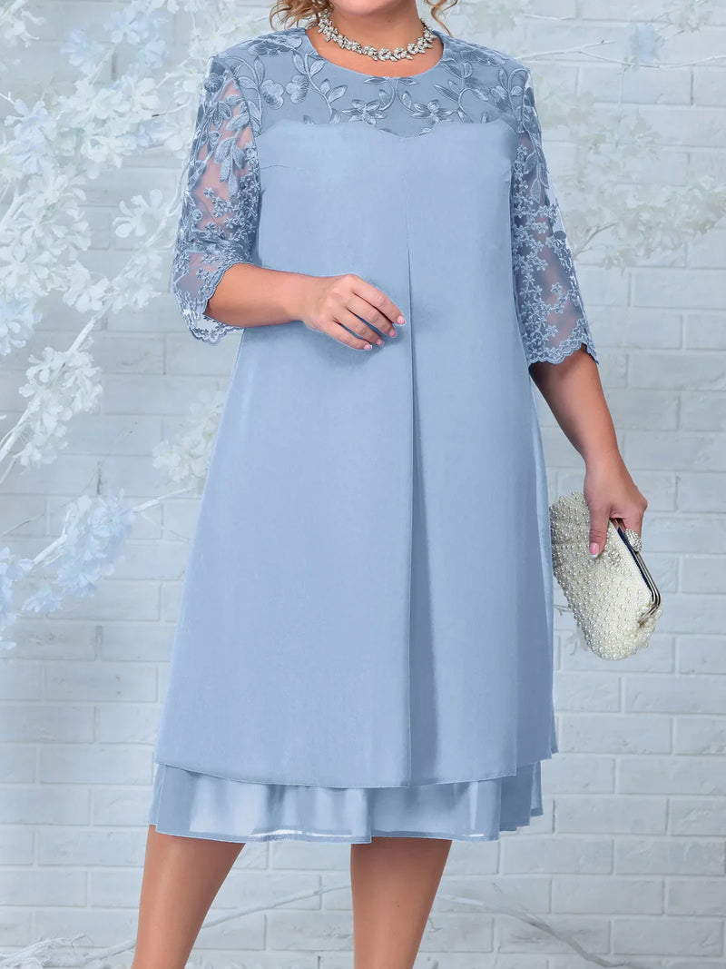 Embroidered Plus-Size Banquet Dress-Sky Blue-L-State of Style