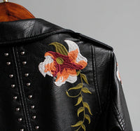 Embroidered women's faux leather biker jacket – Eleonora-Black-S-State of Style