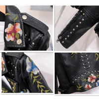 Embroidered women's faux leather biker jacket – Eleonora-Black-S-State of Style