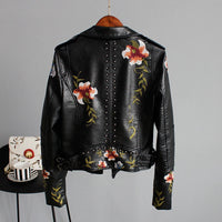 Embroidered women's faux leather biker jacket – Eleonora-Black-S-State of Style