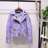 Embroidered women's faux leather biker jacket – Eleonora-Purple-S-State of Style