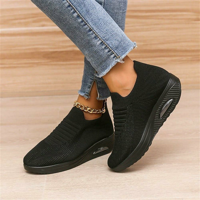 Ergonomic mesh sneakers with air cushioning for women – Alina-Black-3-State of Style