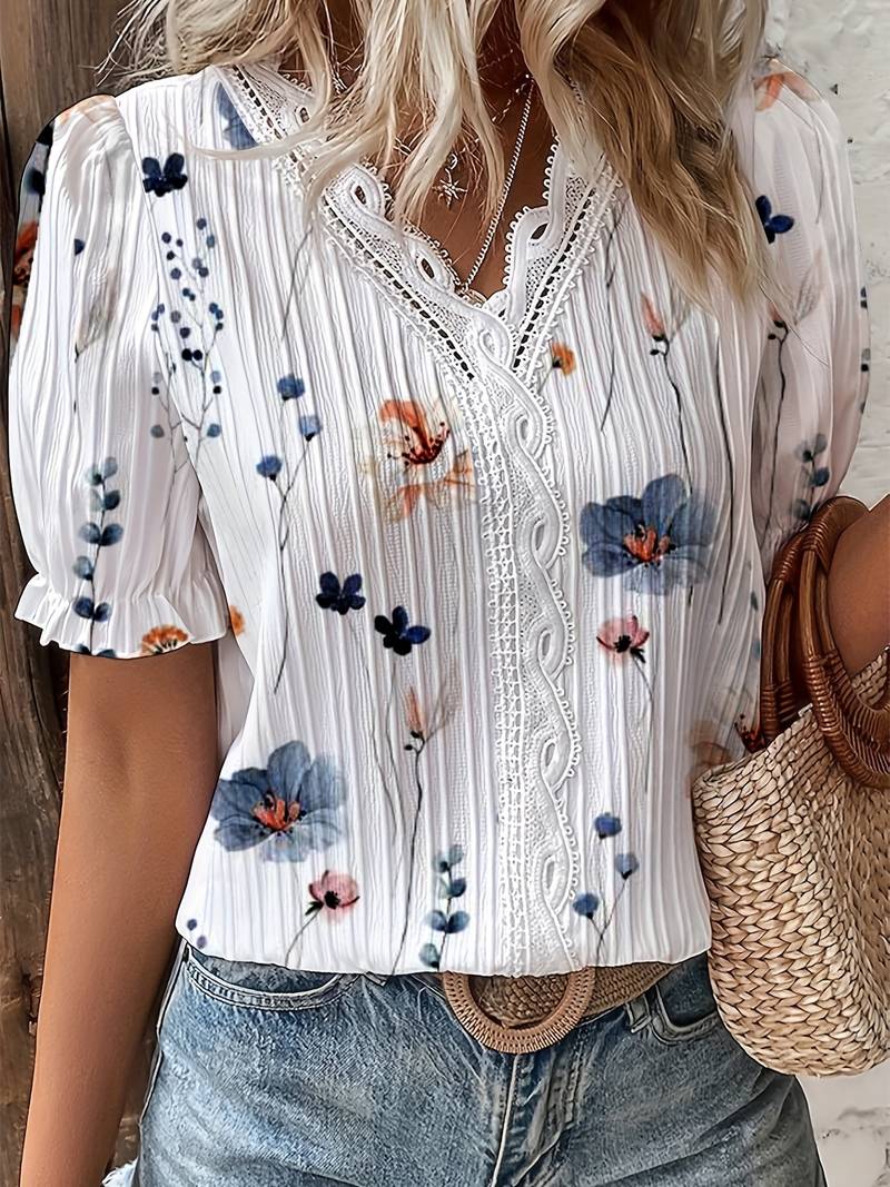 Esmeralda | Spring V-Neck Blouse for Women-White-M-State of Style