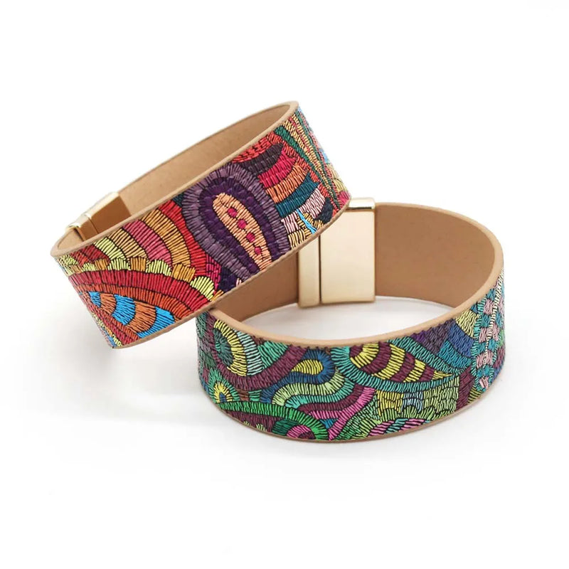 Ethnic Leather Wrap Bracelet | Women's Unique Jewellery-Red-State of Style