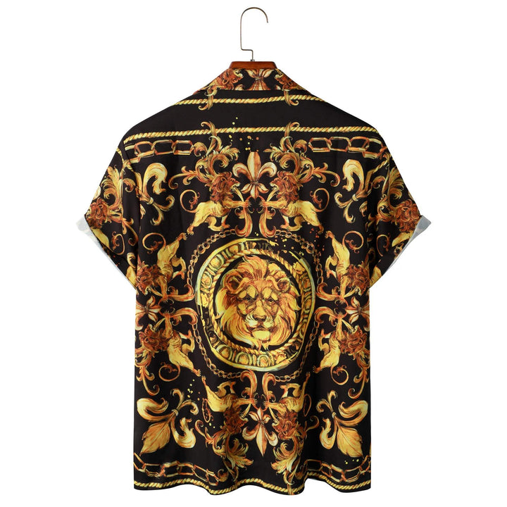 Expressive men's short-sleeved shirt with baroque pattern & lion motif – Dante-M-State of Style