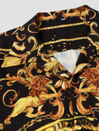 Expressive men's short-sleeved shirt with baroque pattern & lion motif – Dante-M-State of Style