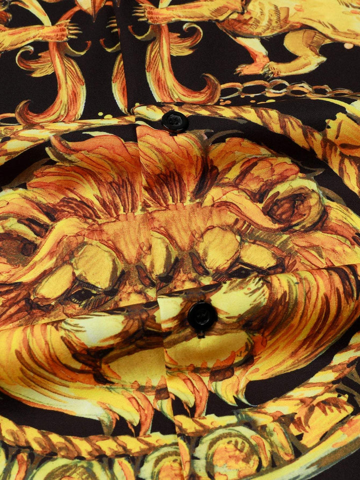 Expressive men's short-sleeved shirt with baroque pattern & lion motif – Dante-M-State of Style