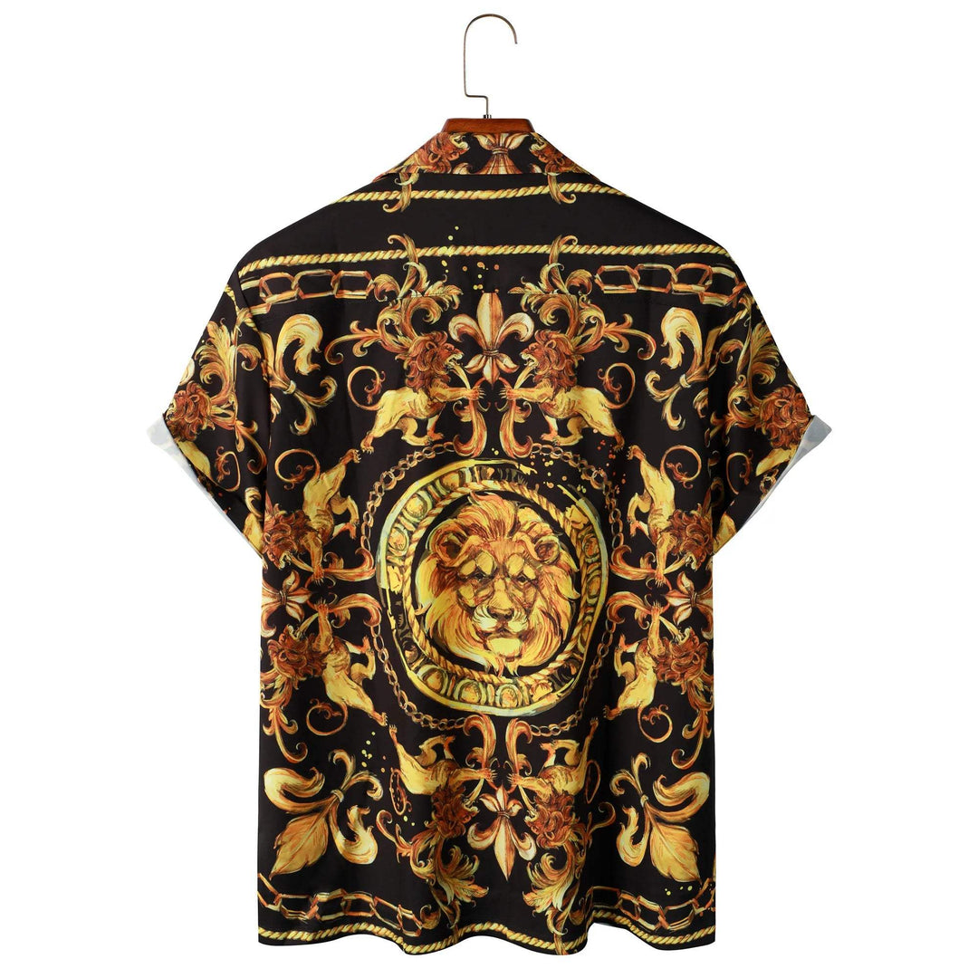 Expressive men's short-sleeved shirt with baroque pattern & lion motif – Dante-M-State of Style