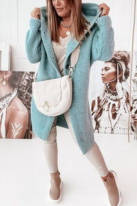 Ladies' knitted vest with hood and button closure – Waldaine