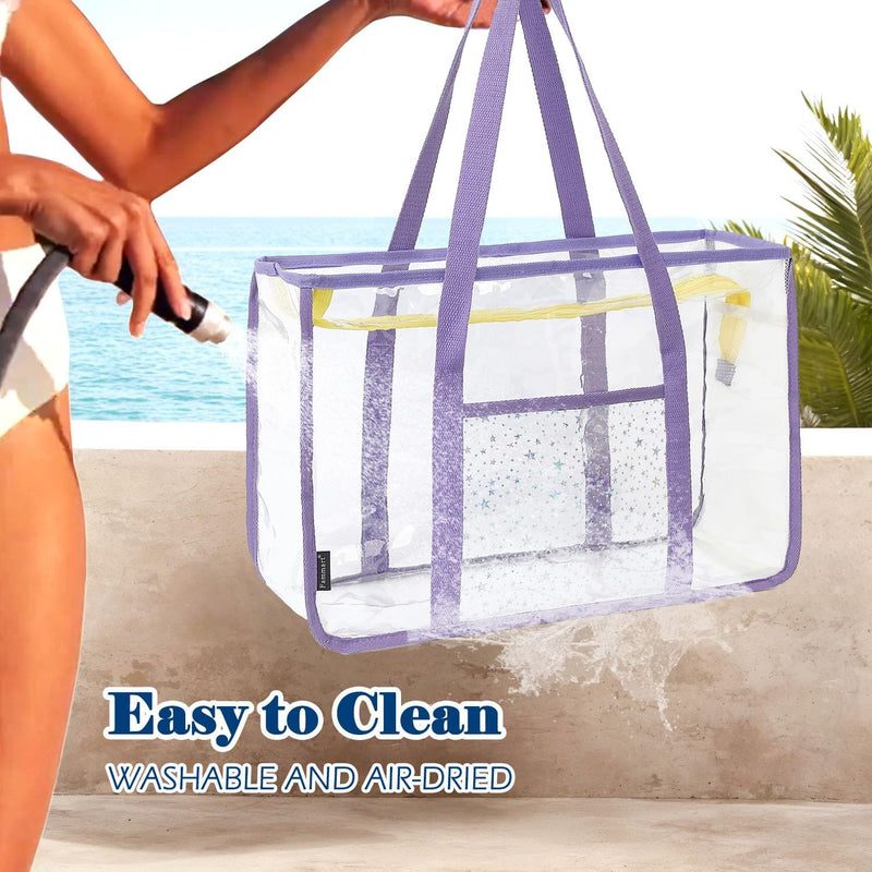 Buy 1, Get 1 FREE – Extra Large Clear Mesh Beach Tote with 8 Pockets – ClearWave