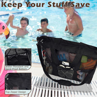Buy 1, Get 1 FREE – Extra Large Clear Mesh Beach Tote with 8 Pockets – ClearWave