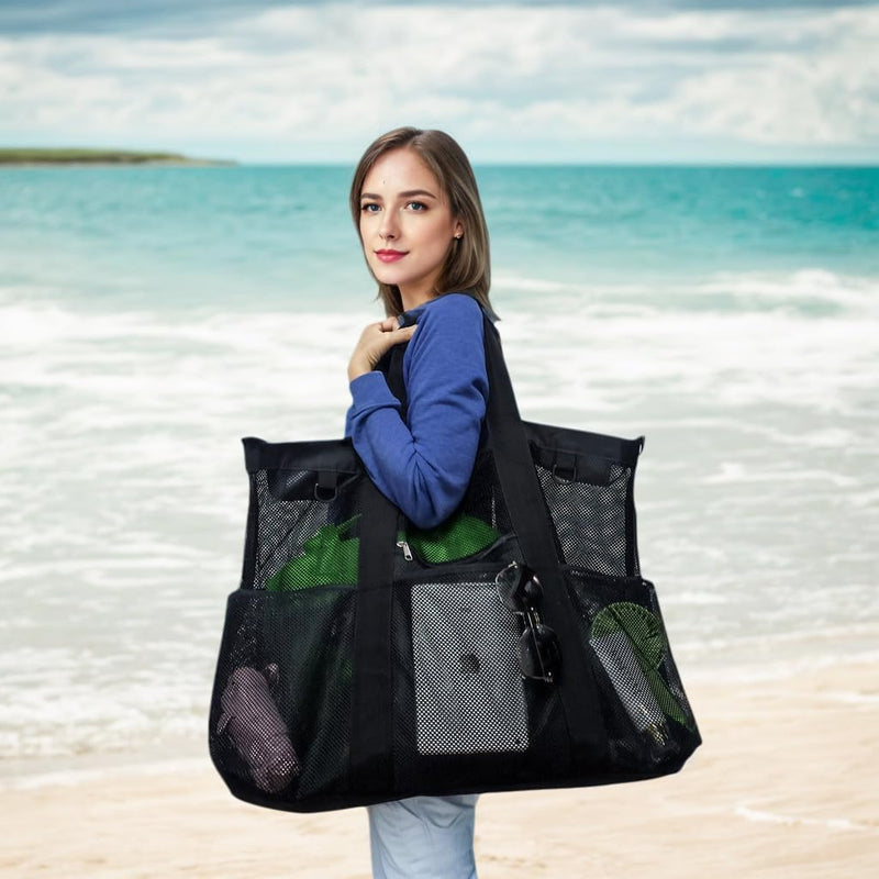 Buy 1, Get 1 FREE – Extra Large Clear Mesh Beach Tote with 8 Pockets – ClearWave