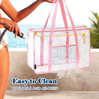 Buy 1, Get 1 FREE – Extra Large Clear Mesh Beach Tote with 8 Pockets – ClearWave