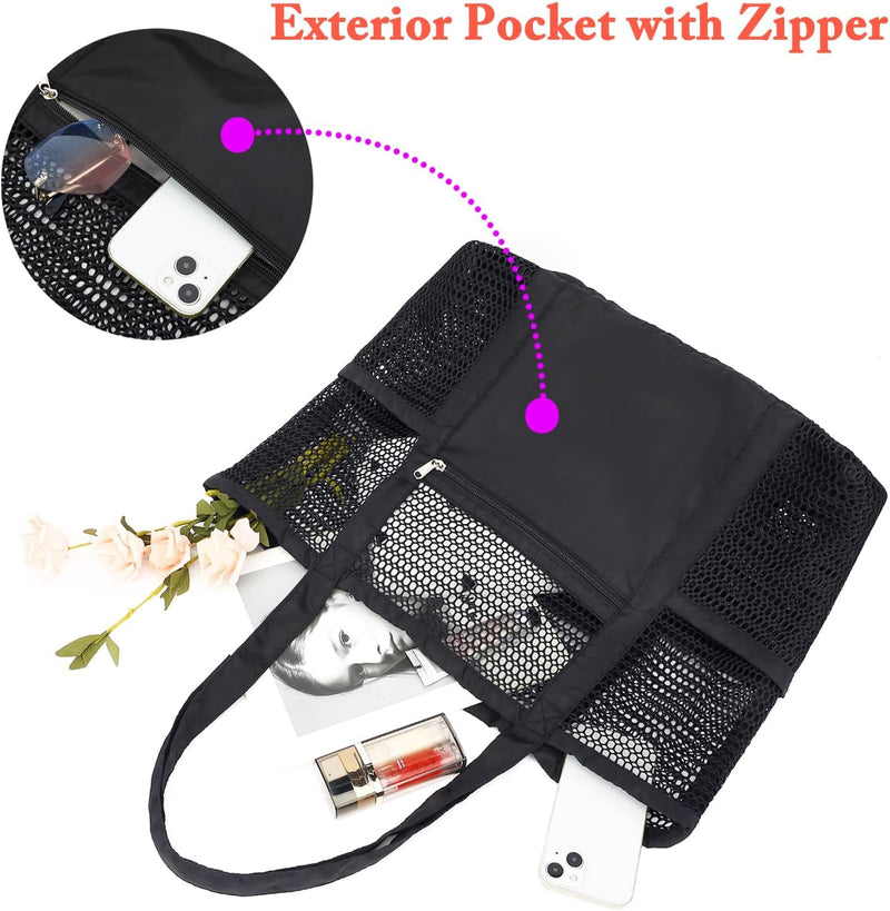 Buy 1, Get 1 FREE – Extra Large Clear Mesh Beach Tote with 8 Pockets – ClearWave