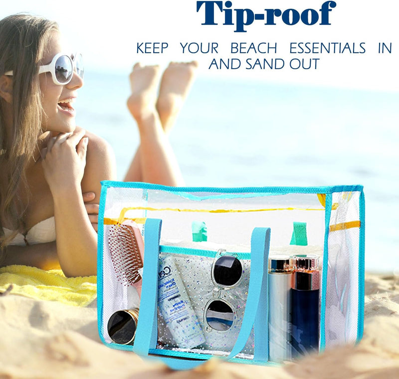 Buy 1, Get 1 FREE – Extra Large Clear Mesh Beach Tote with 8 Pockets – ClearWave