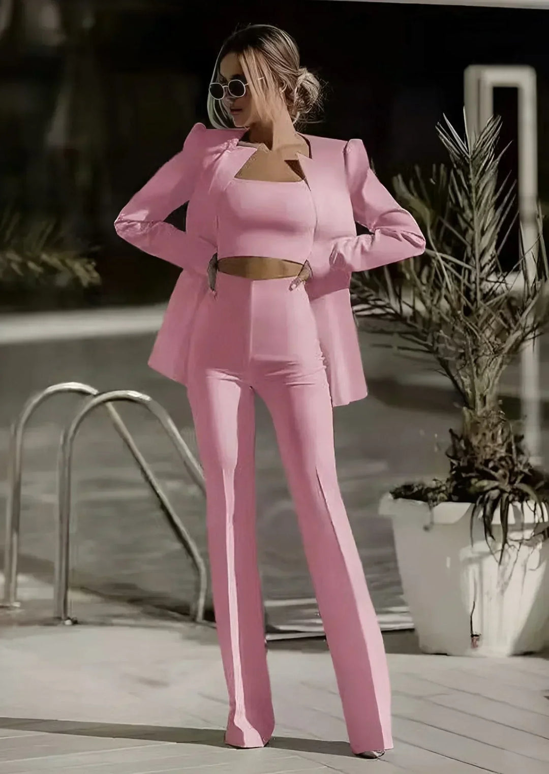 Fashionable 3-piece set with blazer, top and skirt – Jamalia-White-S-State of Style