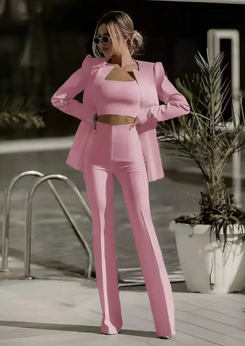 Fashionable 3-piece set with blazer, top and skirt – Jamalia-White-S-State of Style