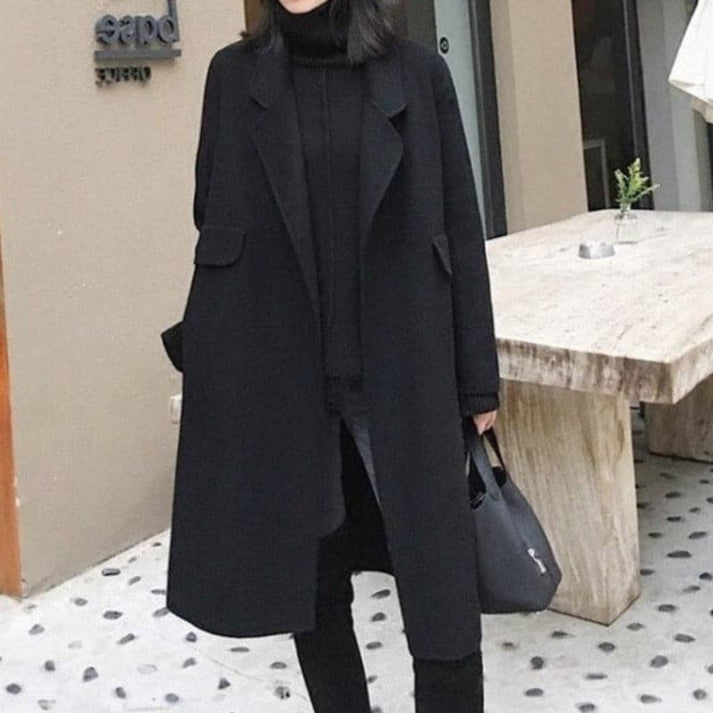Fashionable Knee-Length Winter Coat - Elowen-Black-XS-State of Style