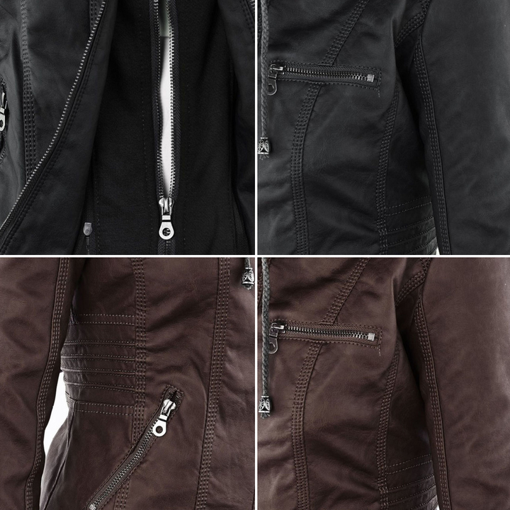 Fashionable Leather Jacket - Zara-Khaki-S-State of Style