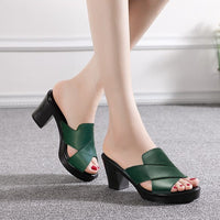 Fashionable platform sandals with block heel – Valeria-Green-3-State of Style