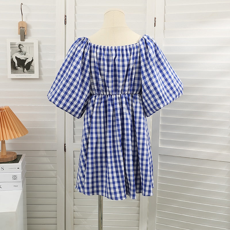 Fashionable women's dress with square neckline & puff sleeves - Selina-Green-State of Style