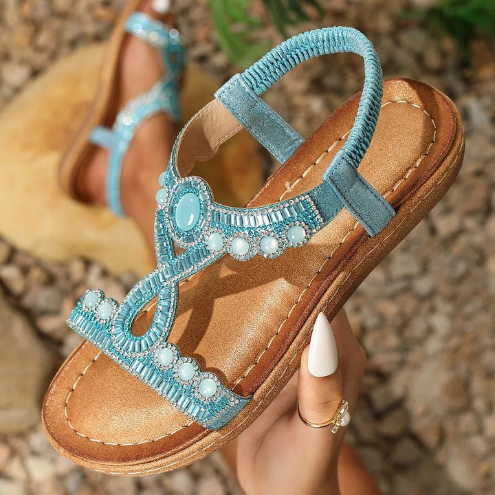 Fashionable women's sandals with rhinestones and glitter – summer shoes for parties and leisure.-Blue-3.5-State of Style