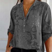 Fashionable women's top with V-neck and button placket – Amaya-Gray-S-State of Style