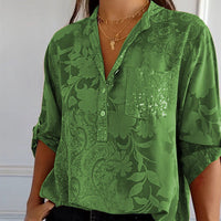 Fashionable women's top with V-neck and button placket – Amaya-Green-S-State of Style