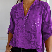 Fashionable women's top with V-neck and button placket – Amaya-Purple-S-State of Style