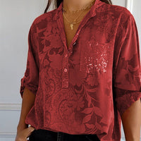 Fashionable women's top with V-neck and button placket – Amaya-Red-S-State of Style