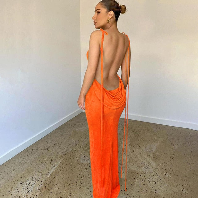 Fayen Maxi Dress with Low Back | Stunning Entrance and Exit-Orange-S-State of Style